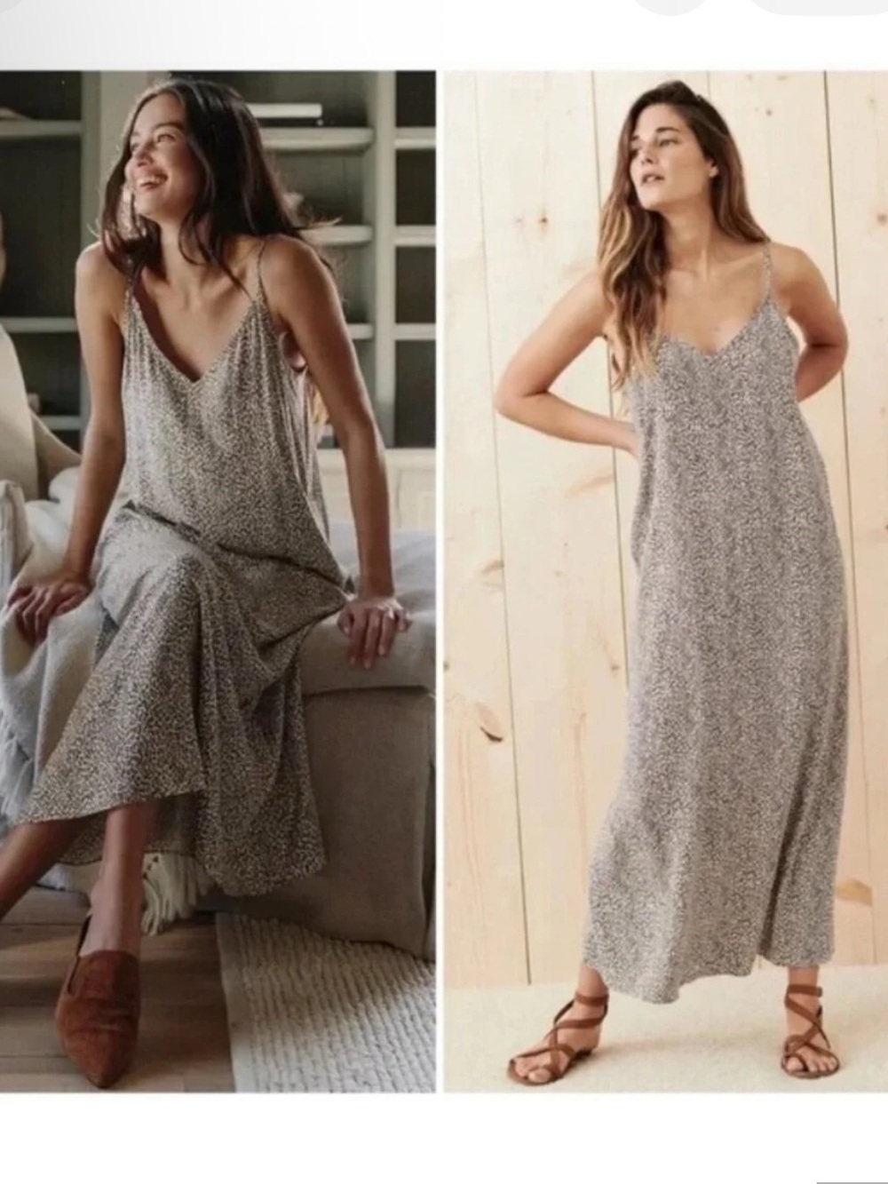 Jenni Kayne Leopard Animal Spotted Slip Maxi Dress Adjustable Straps Size Medium